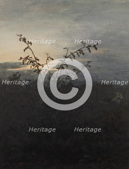 Wild Rose Bush in front of a Nocturnal Landscape, 1864. Creator: Leon Bonvin.