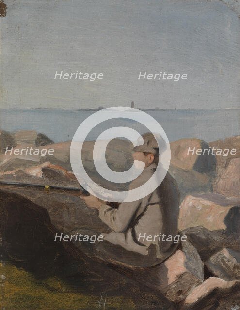 Birdwatcher on the beach, exercise, 1882. Creator: Aukusti Uotila.