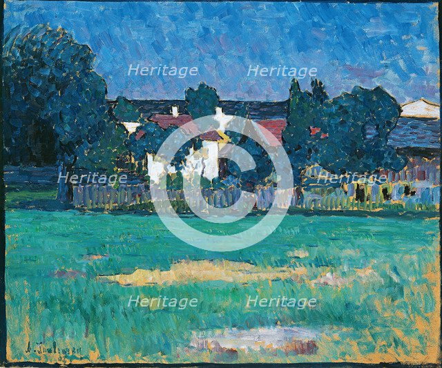 Landscape with houses and meadow at Wasserburg, 1907.