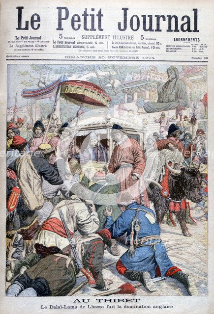 The 13th Dalai Lama fleeing the British invasion of Tibet, 1904. Artist: Unknown