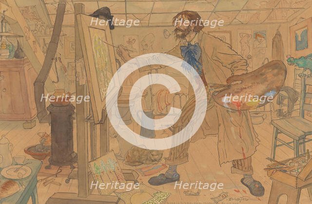 Studio of a modern painter, c.1908. Creator: Leo Gestel.