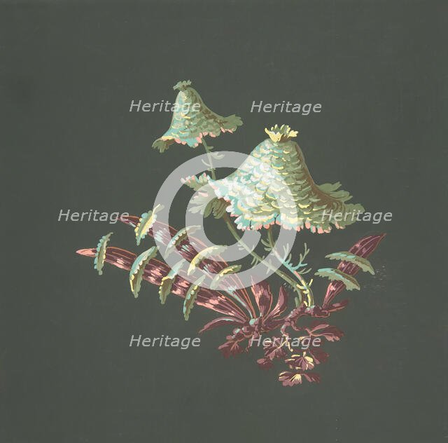 Two Hat-Shaped Chinoiserie Flowers with Fanciful Leaves, 19th century. Creator: Anon.