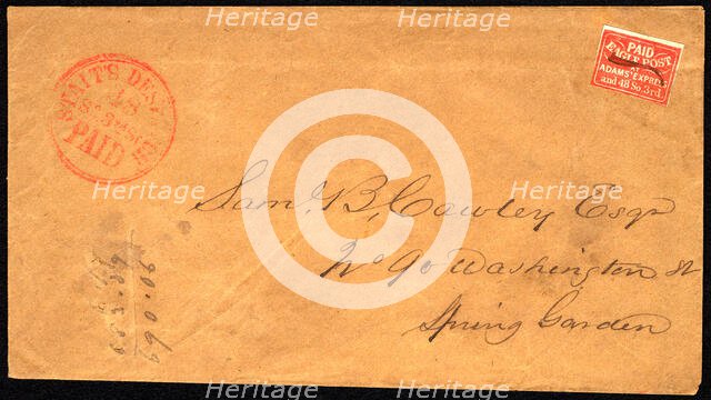 Eagle Post local stamp on cover, c. 1850. Creator: Unknown.