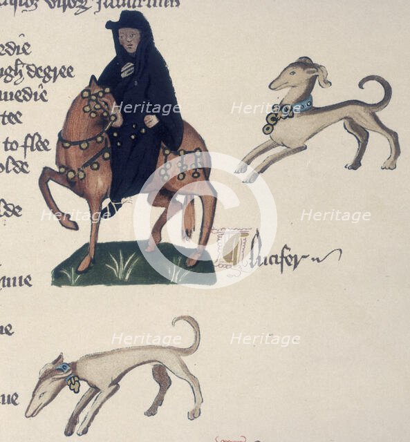 A monk on horseback and two dogs, 1911. Creator: Unknown.