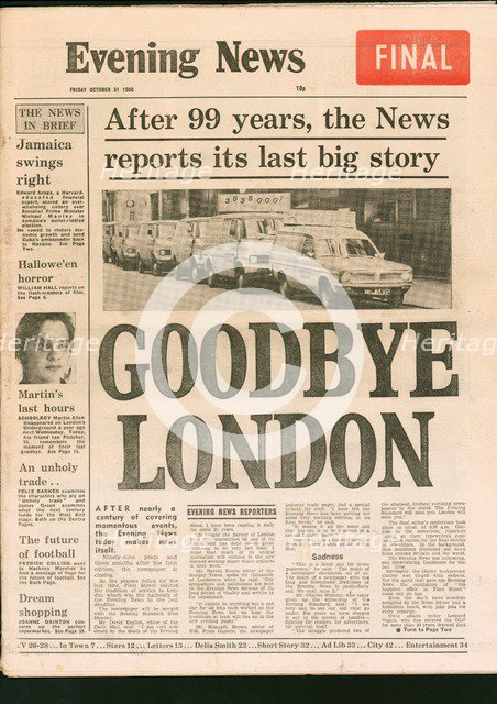 Final edition of the Evening News newspaper, 1980. Artist: Unknown.