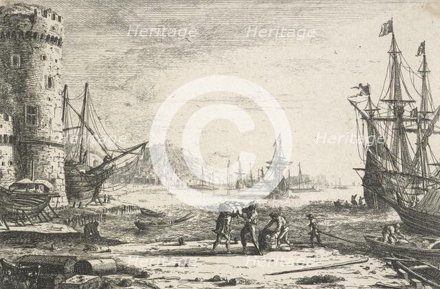 Harbour with a large tower, c.1641. Creator: Claude Lorrain.