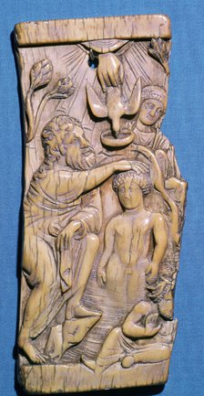 Ivory panel of the baptism of Christ in the River Jordan, 5th century. Artist: Unknown