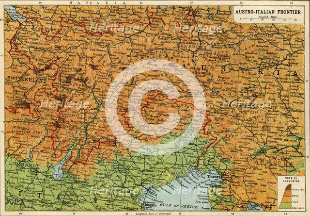 Map of the Austro-Italian frontier, First World War, (c1920). Creator: John Bartholomew & Son.