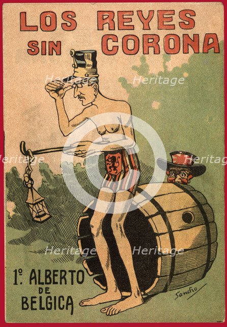 Satirical comic strip 'Los reyes sin corona' (Uncrowned Kings), Albert of Belgium, 1918. Drawing …