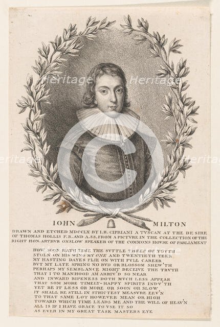 John Milton, 1760. Creator: Giovanni Battista Cipriani.