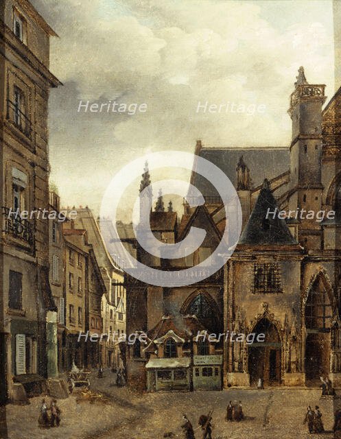 The church of Saint-Germain-l'Auxerrois and rue Chilpéric, around 1840, now Place du Louvre... Creator: Unknown.