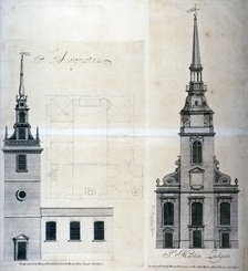 Elevation and plan of St Augustine, Watling Street, City of London, 1740.             Artist: Anon