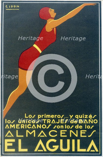 Poster advertising the swimsuits of 'Almacenes El Aguila' in Barcelona, 1940. Creator: Cidon i Navarro, Francisco (1871-1941).