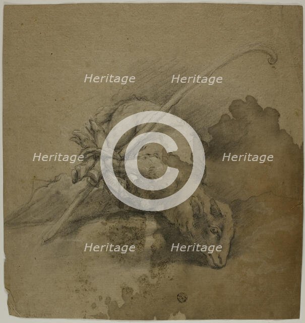 Lamb Bound to Shepherd's Crook (recto); Seated Academic Male Nude, From Back..., n.d. Creator: School of Giovanni Battista Piazzetta.