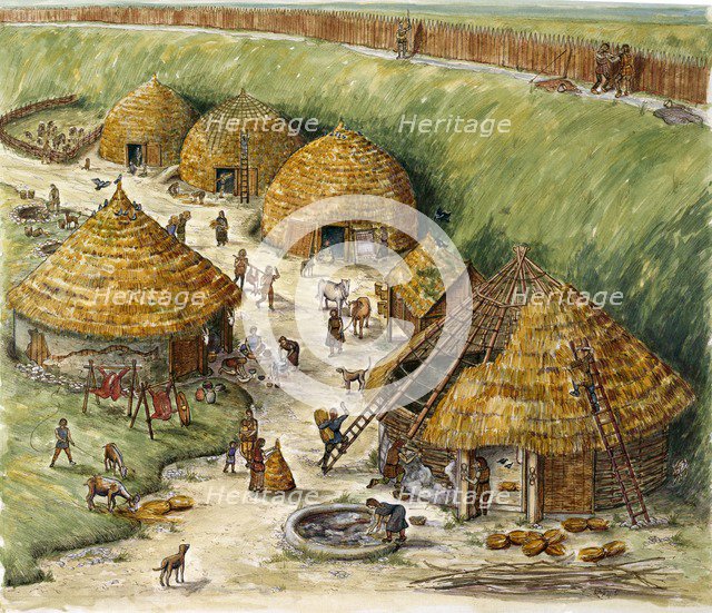 Danebury Hill Fort, Hampshire, c2nd century BC. Artist: Karen Guffogg.