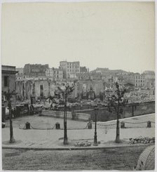 Panorama of the burnt-out La Villette docks, 19th arrondissement, Paris, 1871. Creator: Hippolyte Blancard.