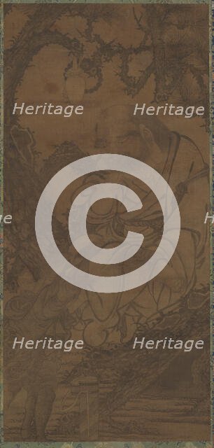 Luohan in a Tree and Tortoise Presenting a Scroll, Ming dynasty, 14th century. Creator: Unknown.