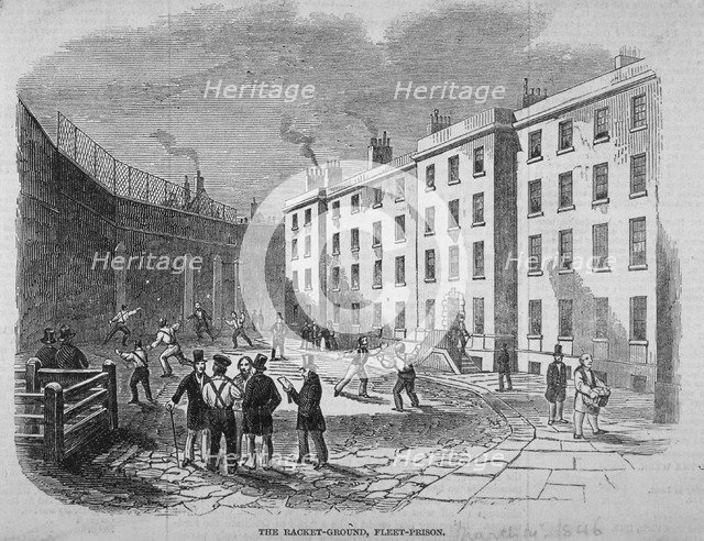 View of Fleet Prison and the tennis ground, City of London, 1845. Artist: Anon