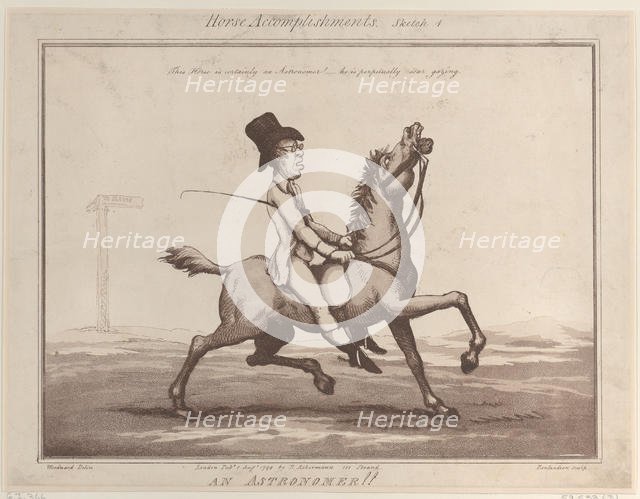 Horse Accomplishments, Sketch 1: An Astronomer !!, August 1, 1799., August 1, 1799. Creator: Thomas Rowlandson.