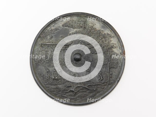 Mirror with dragon, cassia tree, and pavilion design, Goryeo period, 11th-12th century. Creator: Unknown.