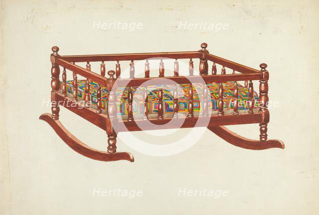 Doll's Cradle and Quilt, c. 1953. Creator: Margaret Linsley.