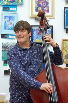 Andy Cleyndert, Eriko Ishihara Trio, Clocktower Cafe, Croydon, London, August 2024. Creator: Brian O'Connor.