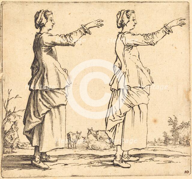 Peasant Woman, in Profile, Facing Right, with Arm Extended, 1617 and 1621. Creator: Jacques Callot.