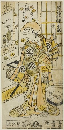 The Actor Ogino Isaburo I in two roles, Tora and Soga no Juro, in the play "Juhakko Imayo ..., 1734. Creator: Torii Kiyomasu.