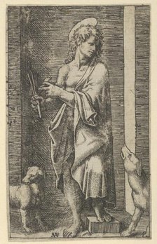 St Lazarus flanked by two dogs, from the series 'Piccoli Santi' (Small Saints), c..., ca. 1500-1527. Creator: Marcantonio Raimondi.