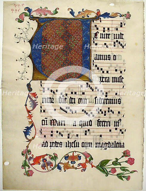 Manuscript Leaf with the Initial V, from an Antiphonary, German, ca. 1425-50. Creator: Unknown.