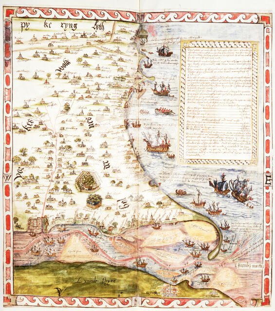Map of the River Humber and land between Hull and Scarborough, 1579. Creator: Christopher Saxton.