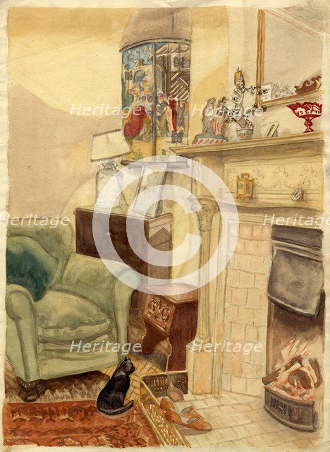 Fireside scene, c1950. Creator: Shirley Markham.