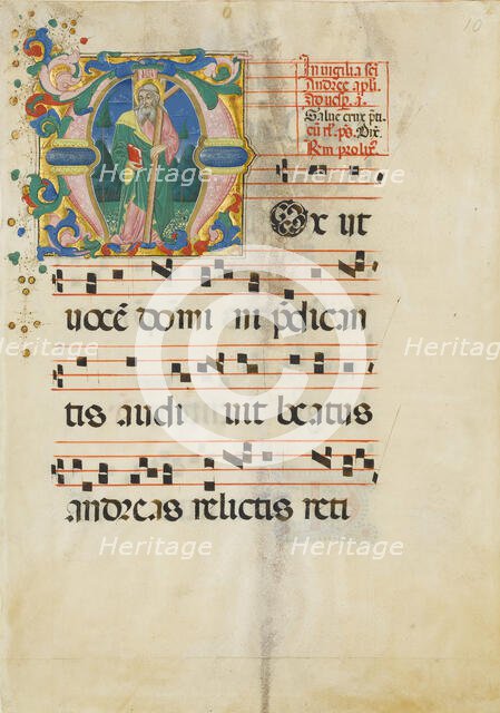 Manuscript Leaf with the Feast of Saint Andrew in an Initial M..., second half 15th century. Creator: Master of the Riccardiana Lactantius.