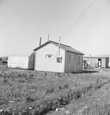 Housing for rapidly growing settlement of lettuce workers on fringes of town, Salinas, CA, 1939. Creator: Dorothea Lange.