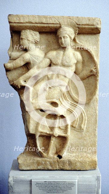 Stone sculpture of Greek warriors in a chariot, c500 BC. Artist: Anon