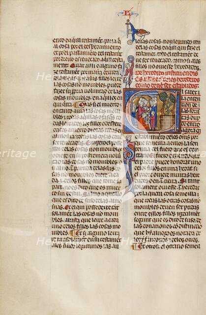 Initial E: Two Groups before a Notary; Vidal Mayor, about 1290-1310. Creator: Unknown.