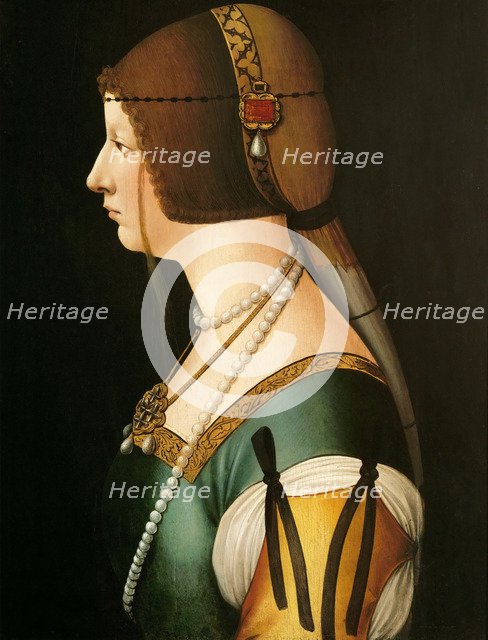 Portrait of Bianca Maria Sforza (1472-1510), the second wife of Maximilian I, Holy Roman Emperor, 14 Artist: De Predis, Giovanni Ambrogio (1455-1509)