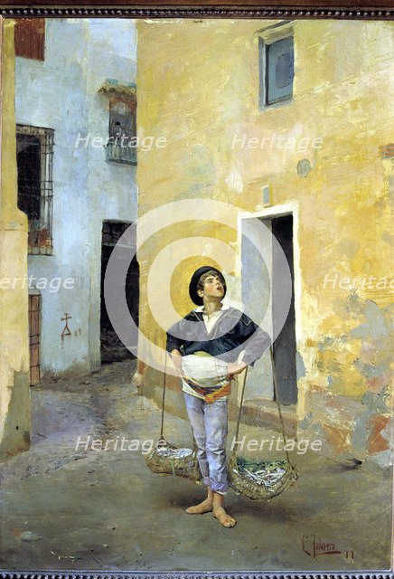 Cenachero' (Fisherman with esparto baskets selling fish), oil by Leoncio Talavera.