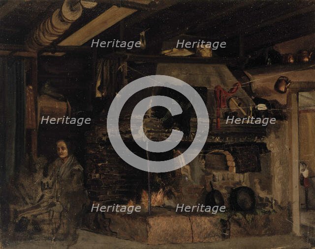 Spinning woman in an aland hut, 1865. Creator: Karl Emanuel Jansson.
