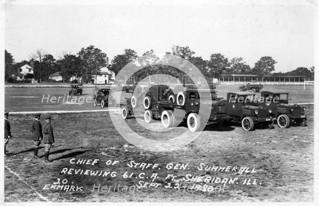 US Army Chief of Staff General Summerall reviewing troops, Fort Sheridan, Illinois, USA, 1930. Artist: Ekmark Photo