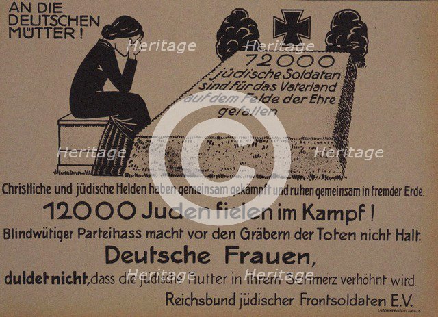 To the German mothers! Leaflet of the Reich Federation of Jewish Front Soldiers, c. 1920.