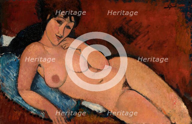 Nude on a Blue Cushion, 1917. Creator: Modigliani, Amedeo (1884-1920).