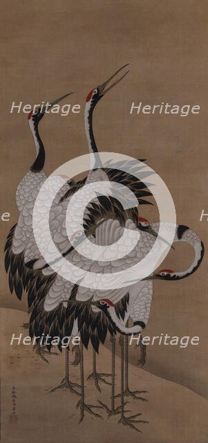 Seven cranes, 1775. Creator: Jakuchu; Ito (1716-1800).