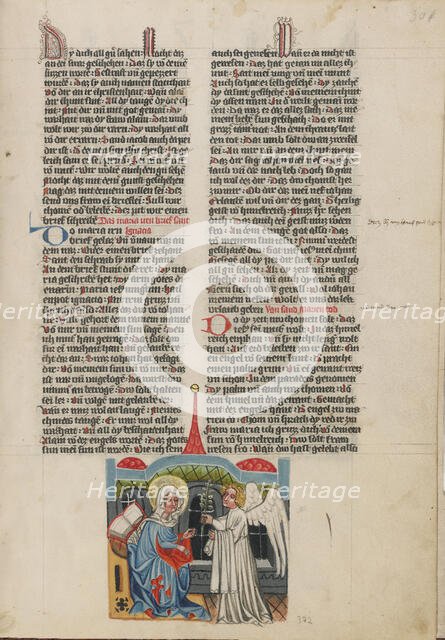 The Annunciation of the Virgin's Death; Weltchronik, about 1400-1410. Creator: Unknown.