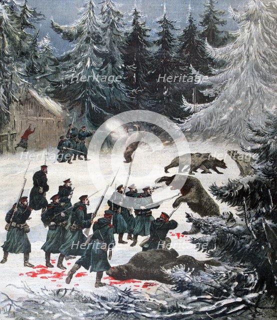 Bear attack, Russia, 1892. Artist: Henri Meyer