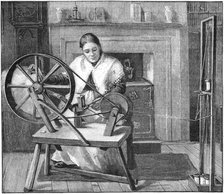 Spitalfields silk worker winding silk in her cottage, London, England, 1893. Artist: Unknown