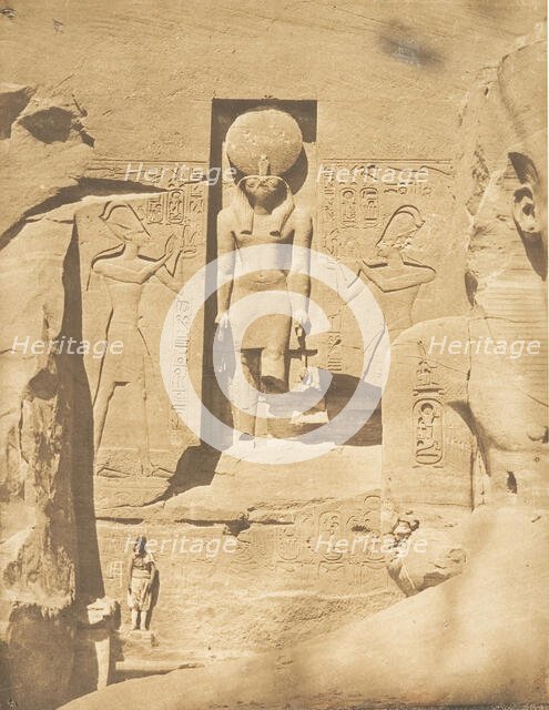 Décoration de l'entrée du grand Spéos d'Abousembil (Le Dieu Phré recevant les offran..., March 1850. Creator: Maxime du Camp.