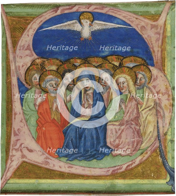 The Pentecost. Initial S from an manuscript Gradual, ca 1430. Artist: Anonymous  