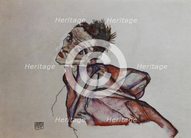 Self-portrait with backwards-held arms , 1915. Creator: Schiele, Egon (1890-1918).