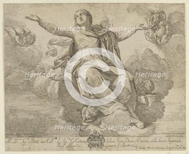 The Assumption of the Virgin, who is seated in the clouds with arms outstretched, ang..., 1685-1720. Creator: Giovanni Antonio Lorenzini.